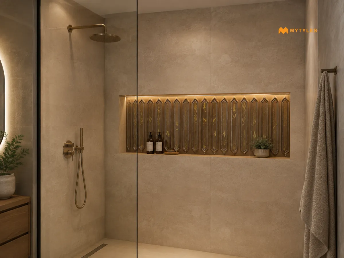 Picket Tiles Inside the Shower Niche